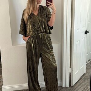 New York & Company Metallic Gold Jumpsuit